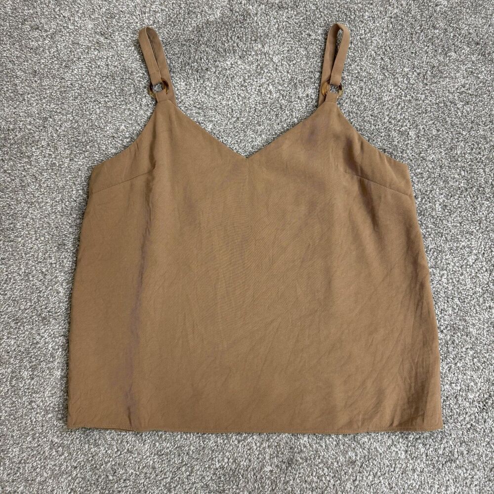 Topshop Tank Top Womens 8 Brown V Neck Camisole Twill Summer Boho Western Vibes